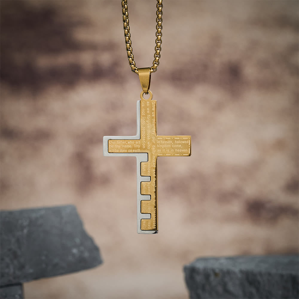 Christianartworkshop Moderne dreifarbige Halskette mit Kreuz des Vaterunsers: Ein zeitloses Symbol des Heiligen - image 2