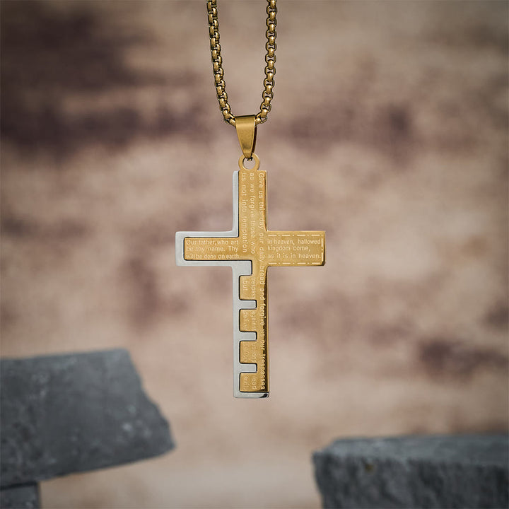 Christianartworkshop Moderne dreifarbige Halskette mit Kreuz des Vaterunsers: Ein zeitloses Symbol des Heiligen - image 2