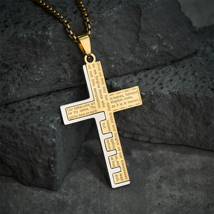 Christianartworkshop Moderne dreifarbige Halskette mit Kreuz des Vaterunsers: Ein zeitloses Symbol des Heiligen - Golden - image 0