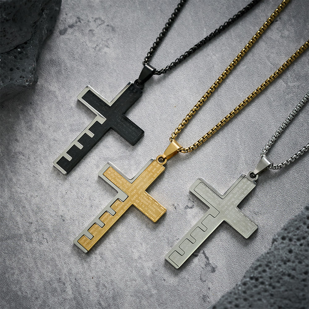 Christianartworkshop Moderne dreifarbige Halskette mit Kreuz des Vaterunsers: Ein zeitloses Symbol des Heiligen - image 1