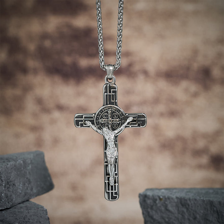 Christianartworkshop Klassische Retro-Halskette mit Kruzifix und St.-Benedikt-Medaille zum Schutz - image 12