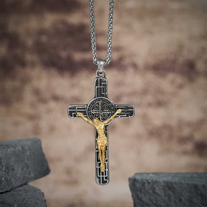 Christianartworkshop Klassische Retro-Halskette mit Kruzifix und St.-Benedikt-Medaille zum Schutz - image 2