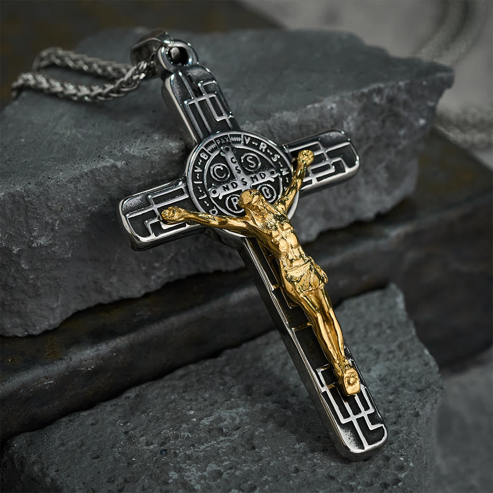 Christianartworkshop Klassische Retro-Halskette mit Kruzifix und St.-Benedikt-Medaille zum Schutz - image 3