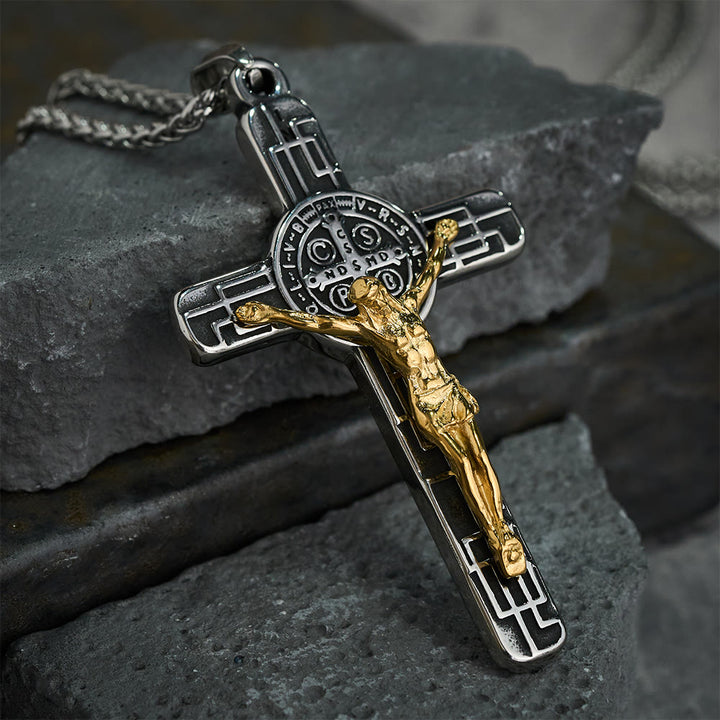 Christianartworkshop Klassische Retro-Halskette mit Kruzifix und St.-Benedikt-Medaille zum Schutz - image 3