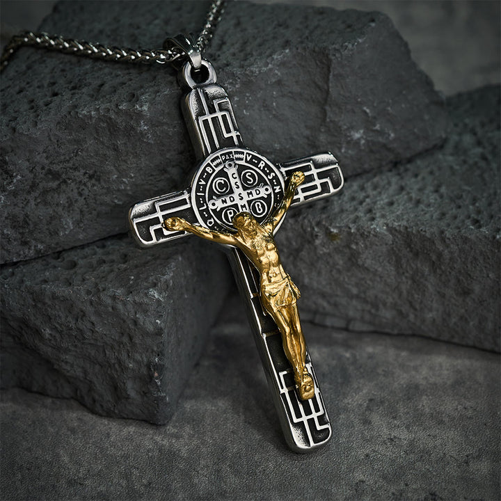 Christianartworkshop Halskette mit Anhänger im klassischen Retro-Stil mit Kruzifix und St. Benedikt-Medaille - image 5