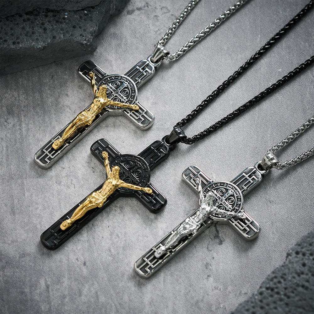 Christianartworkshop Klassische Retro-Halskette mit Kruzifix und St.-Benedikt-Medaille zum Schutz - image 1