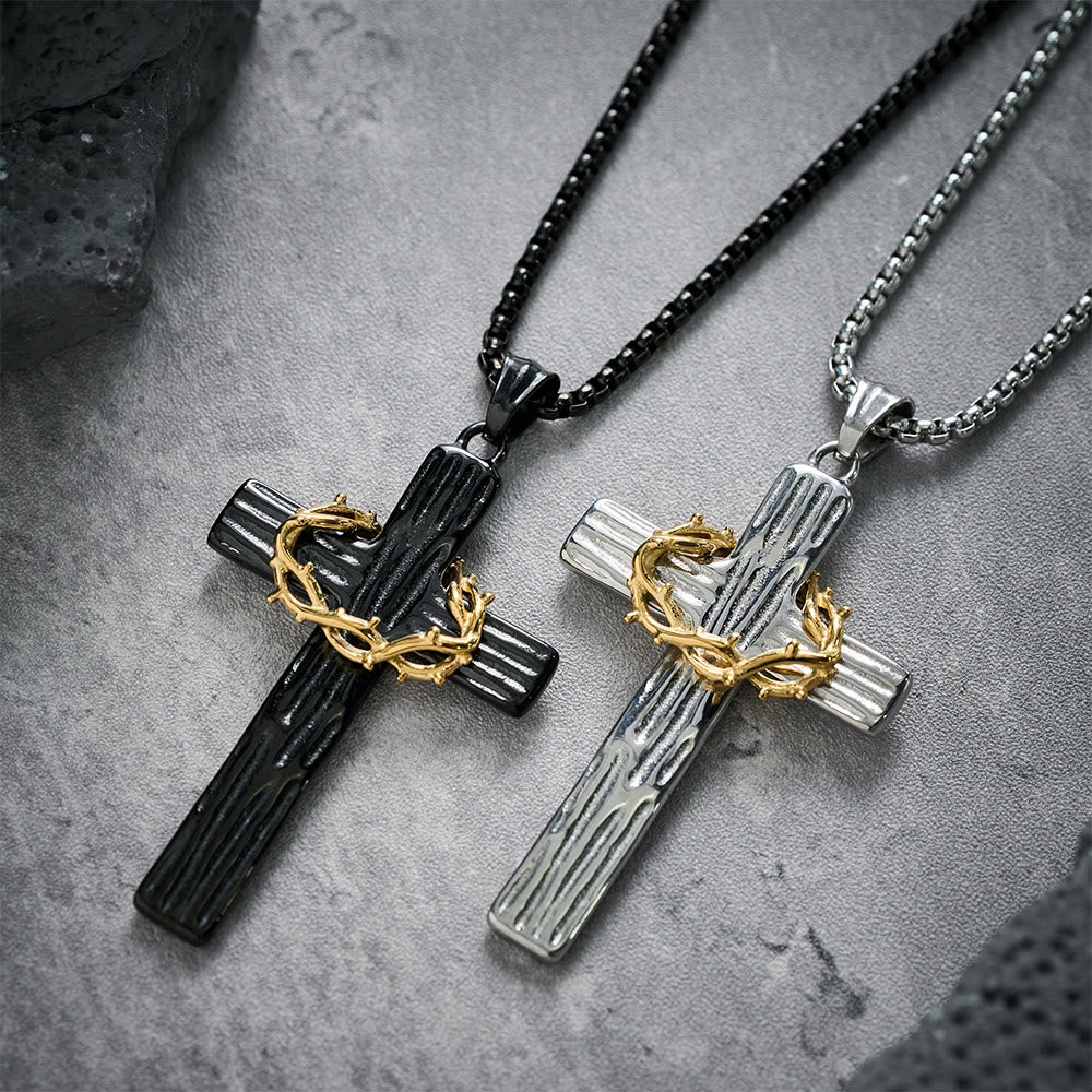 Christianartworkshop Halskette mit Anhänger im modernen Stil mit Jesus-Dornenkrone und Kreuz, heiliger Schutz - image 1
