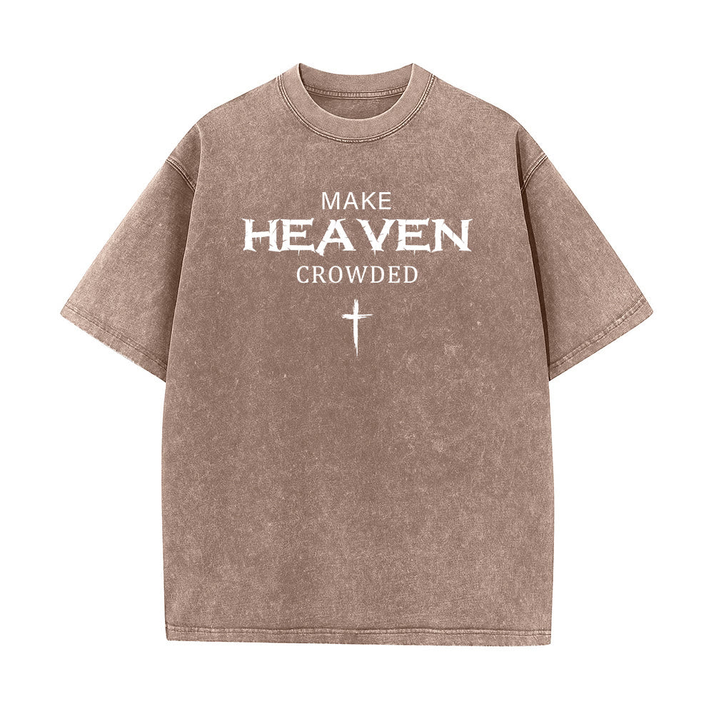 Christianartworkshop Make Heaven Crowded Cross Distressed Lettering Unisex Washed T-shirt - Braun - 5XL - image 7