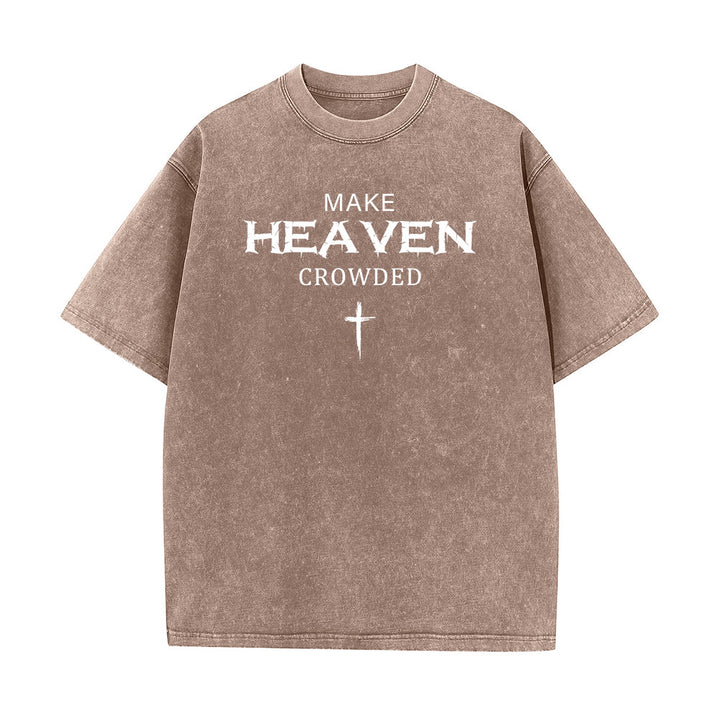 Christianartworkshop Make Heaven Crowded Cross Distressed Lettering Unisex Washed T-shirt - Braun - 5XL - image 7