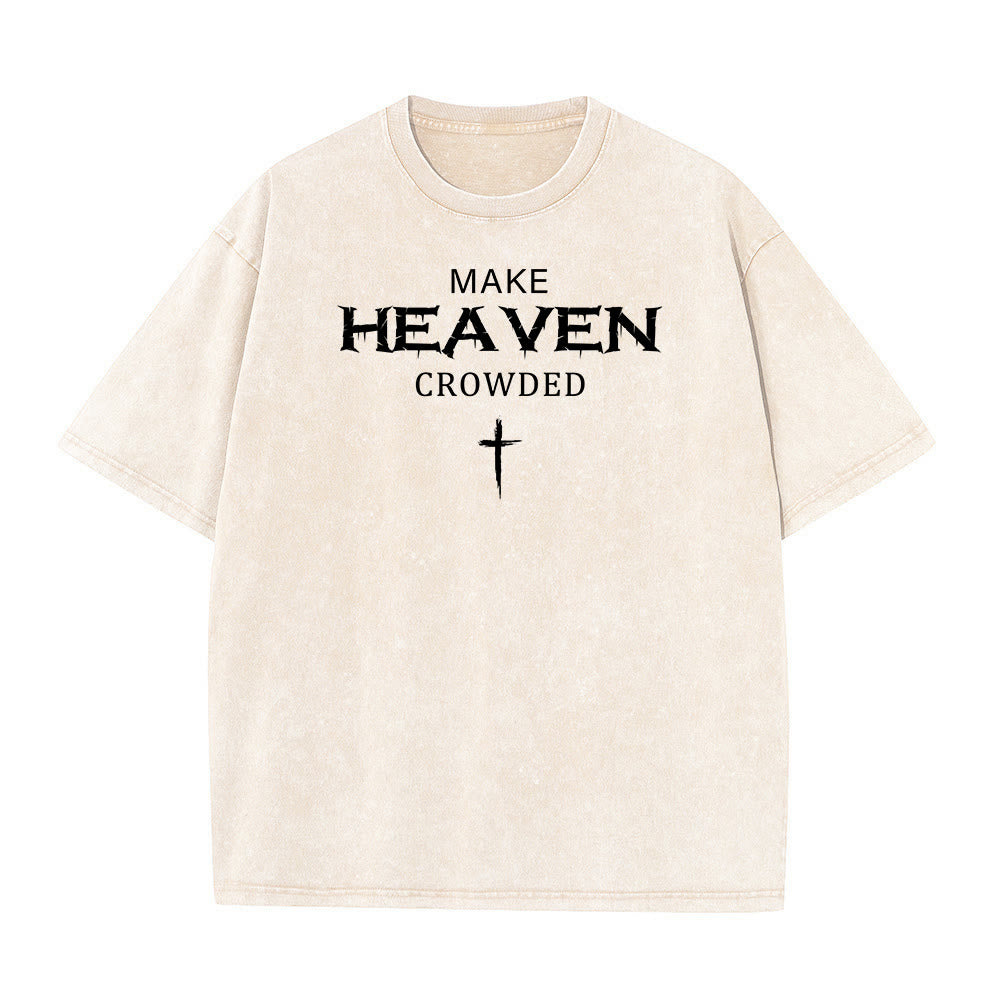 Christianartworkshop Make Heaven Crowded Cross Distressed Lettering Unisex Washed T-shirt - Beige - 5XL - image 8