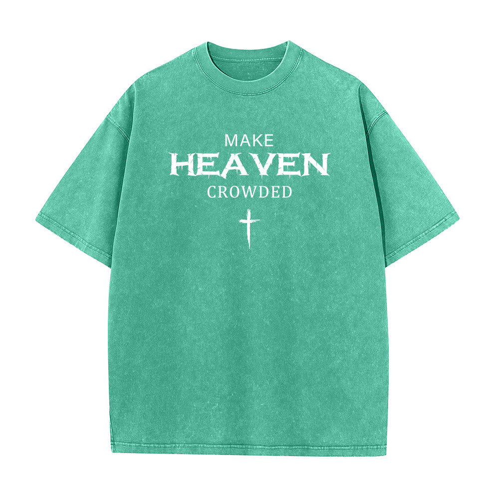 Christianartworkshop Make Heaven Crowded Cross Distressed Lettering Unisex Washed T-shirt - Grün - 5XL - image 6