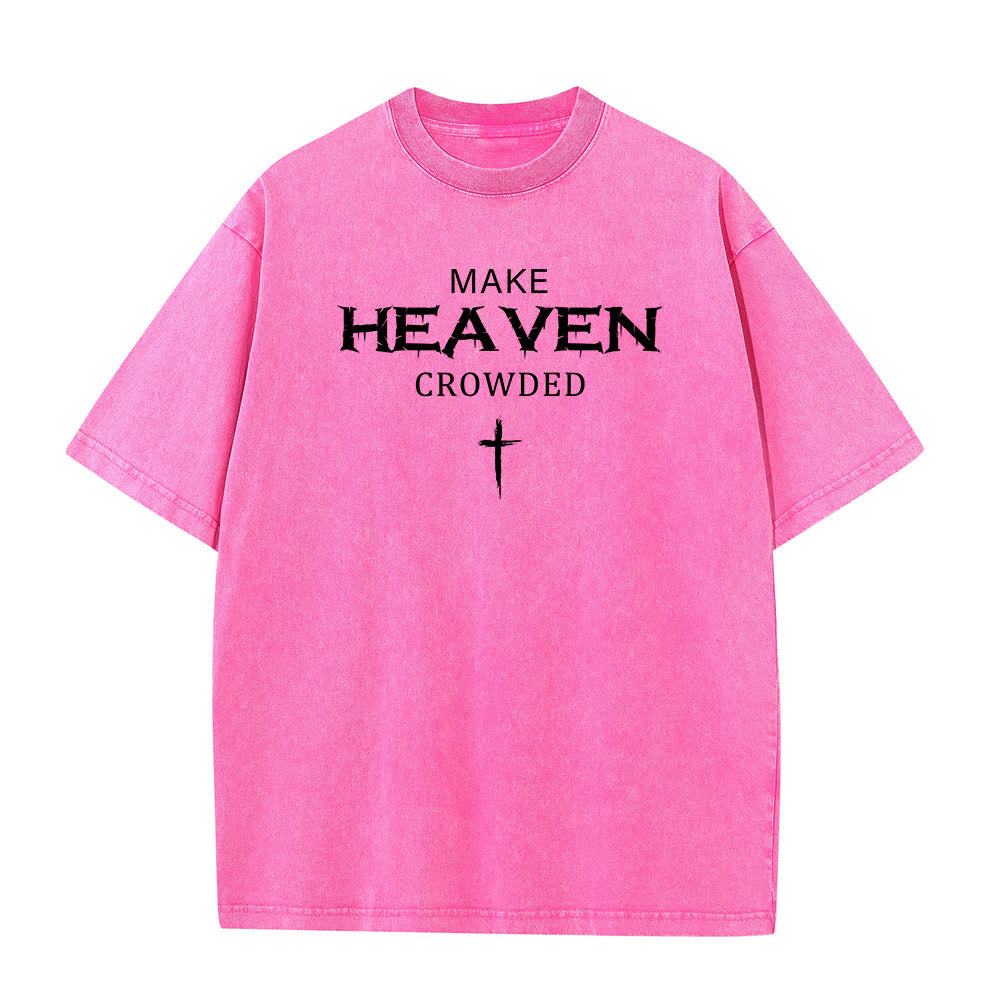 Christianartworkshop Make Heaven Crowded Cross Distressed Lettering Unisex Washed T-shirt - Rosa - 5XL - image 9