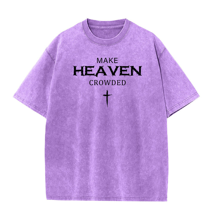 Christianartworkshop Make Heaven Crowded Cross Distressed Lettering Unisex Washed T-shirt - Lila - 5XL - image 10