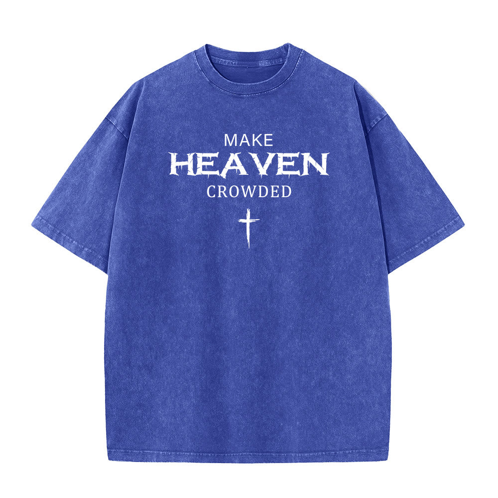 Christianartworkshop Make Heaven Crowded Cross Distressed Lettering Unisex Washed T-shirt - Blau - 5XL - image 11