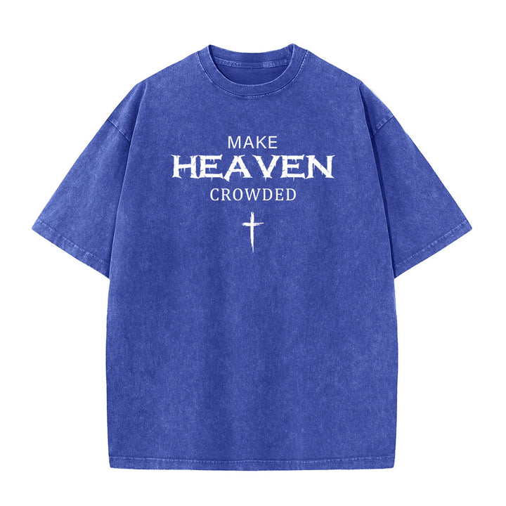 Christianartworkshop Make Heaven Crowded Cross Distressed Lettering Unisex Washed T-shirt - Blau - 5XL - image 11