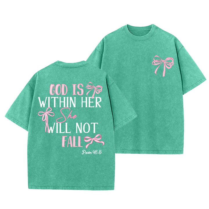 Christianartworkshop Gott ist in ihr Psalm 46:5 Schleifenakzent Unisex-T-Shirt (vorgewaschen) - Grün - 5XL - image 10
