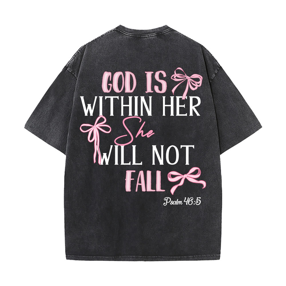 Christianartworkshop Gott ist in ihr Psalm 46:5 Schleifenakzent Unisex-T-Shirt (vorgewaschen) - image 2