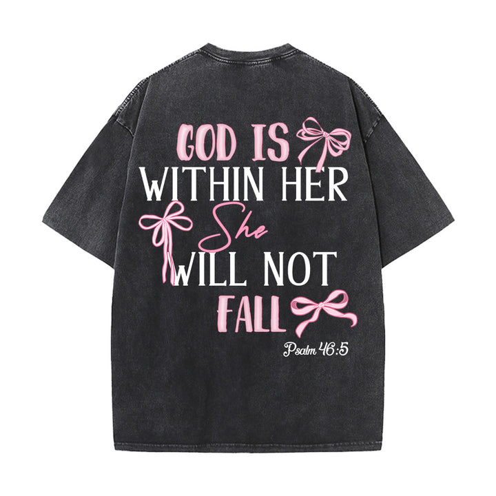 Christianartworkshop Gott ist in ihr Psalm 46:5 Schleifenakzent Unisex-T-Shirt (vorgewaschen) - image 2