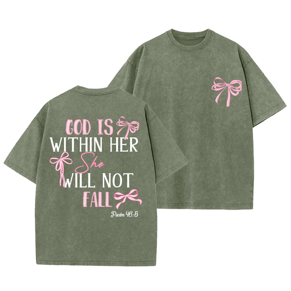 Christianartworkshop Gott ist in ihr Psalm 46:5 Schleifenakzent Unisex-T-Shirt (vorgewaschen) - Armeegrün - 5XL - image 7