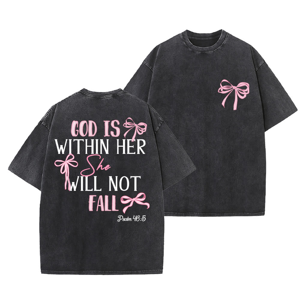 Christianartworkshop Gott ist in ihr Psalm 46:5 Schleifenakzent Unisex-T-Shirt (vorgewaschen) - Schwarz - 5XL - image 0