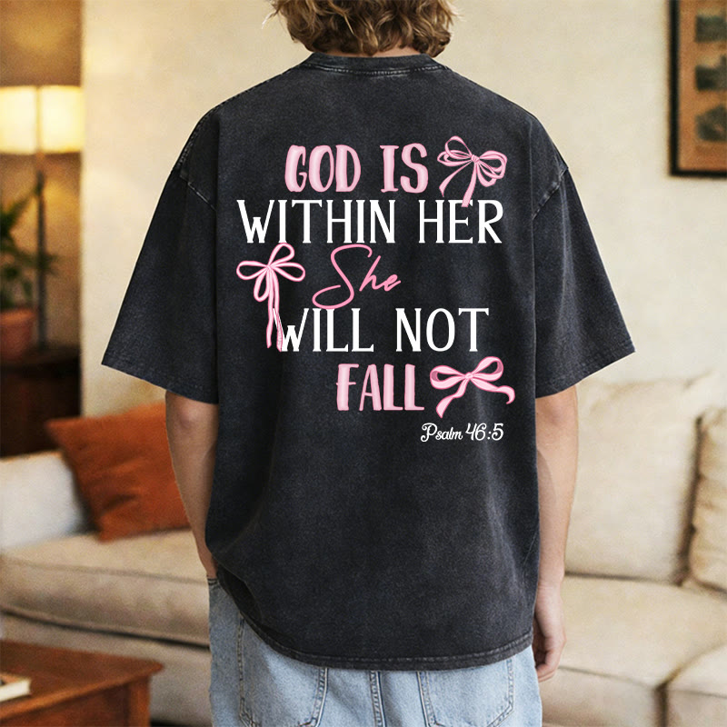 Christianartworkshop Gott ist in ihr Psalm 46:5 Schleifenakzent Unisex-T-Shirt (vorgewaschen) - image 4