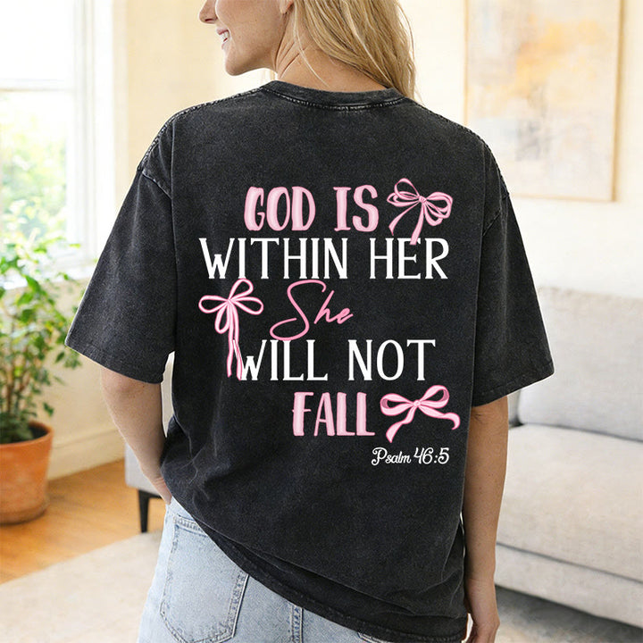 Christianartworkshop Gott ist in ihr Psalm 46:5 Schleifenakzent Unisex-T-Shirt (vorgewaschen) - image 6