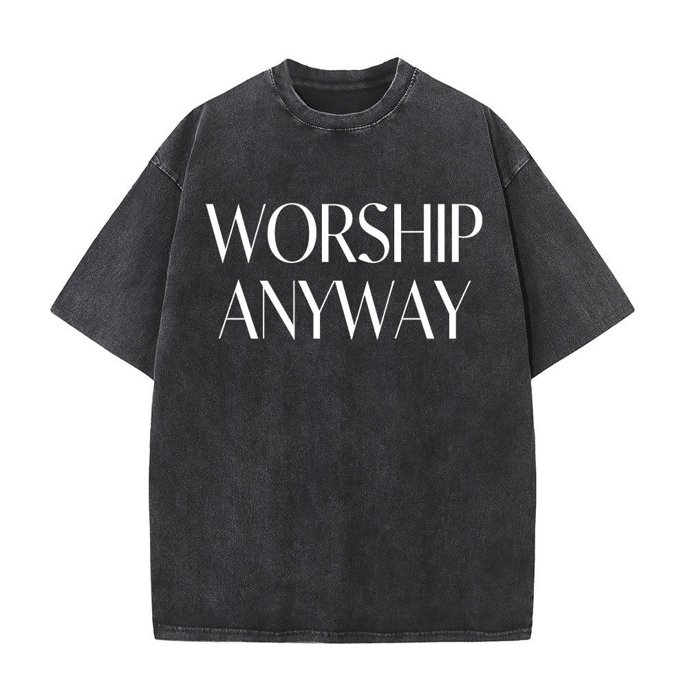 Christianartworkshop Worship Anyway Bold Serif Lettering Unisex Washed T-shirt - Schwarz - 5XL - image 4