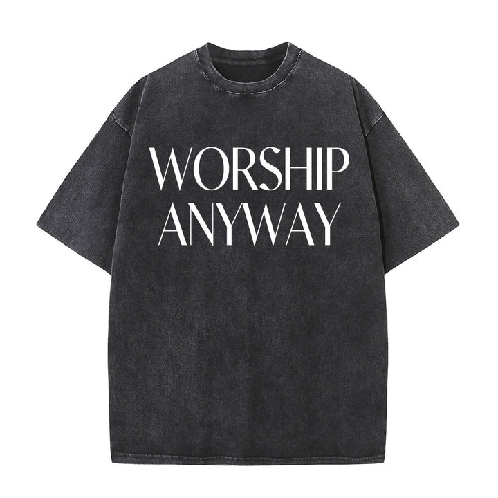Christianartworkshop Worship Anyway Bold Serif Lettering Unisex Washed T-shirt - Schwarz - 5XL - image 4