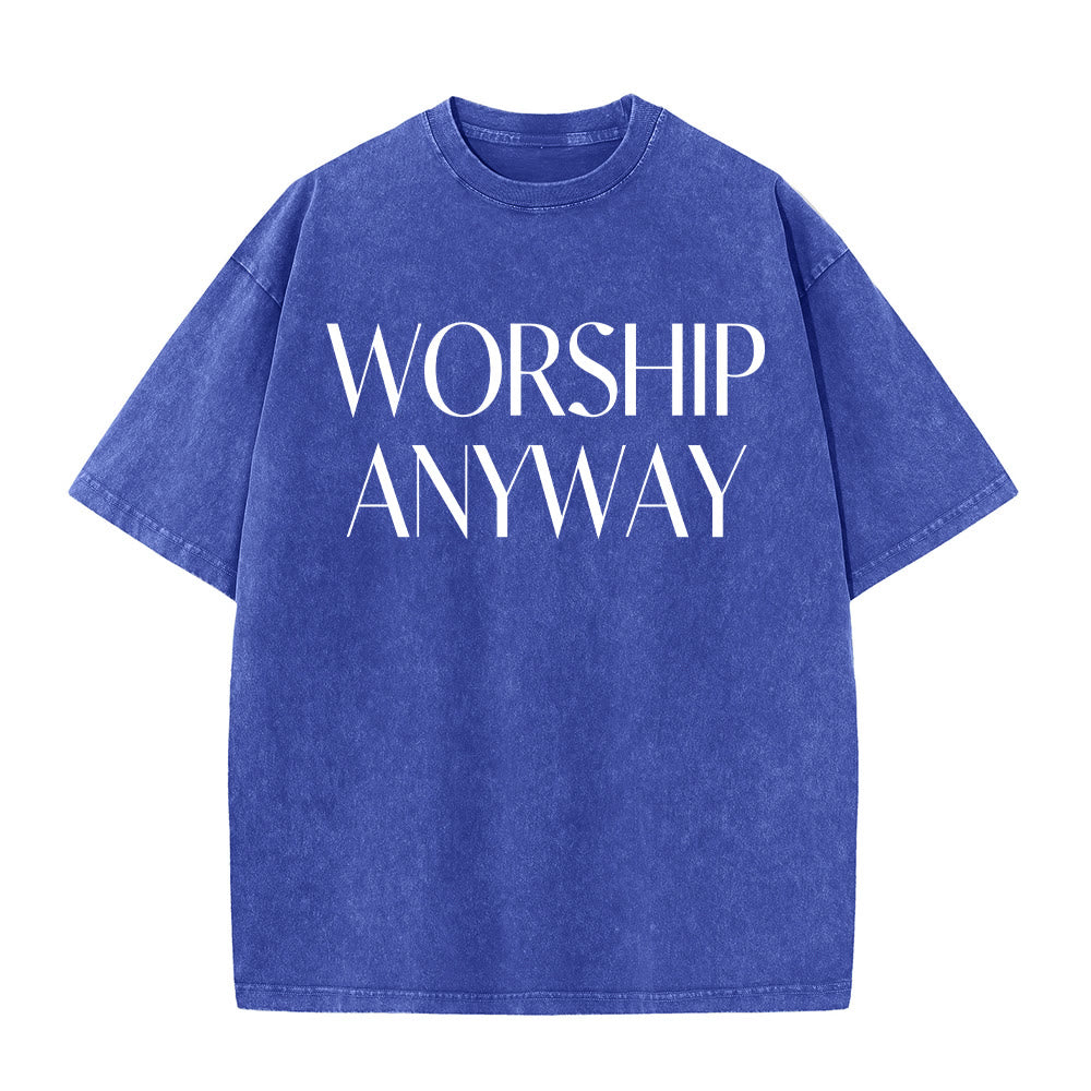 Christianartworkshop Worship Anyway Bold Serif Lettering Unisex Washed T-shirt - Blau - 5XL - image 2