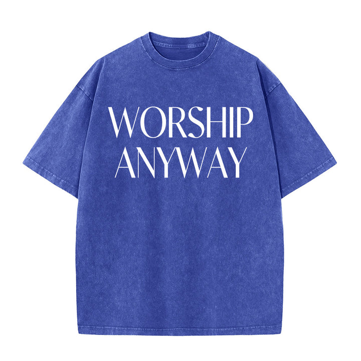 Christianartworkshop Worship Anyway Bold Serif Lettering Unisex Washed T-shirt - Blau - 5XL - image 2
