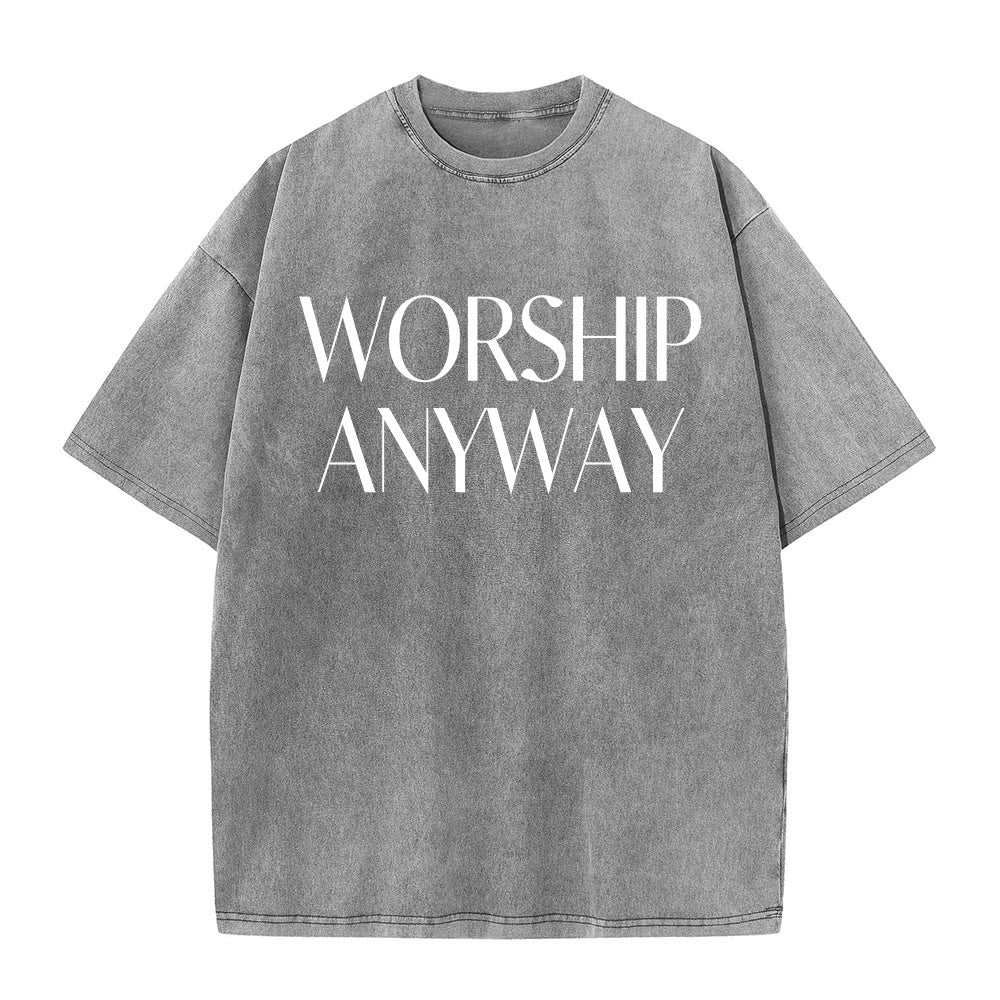 Christianartworkshop Worship Anyway Bold Serif Lettering Unisex Washed T-shirt - Grau - 5XL - image 3