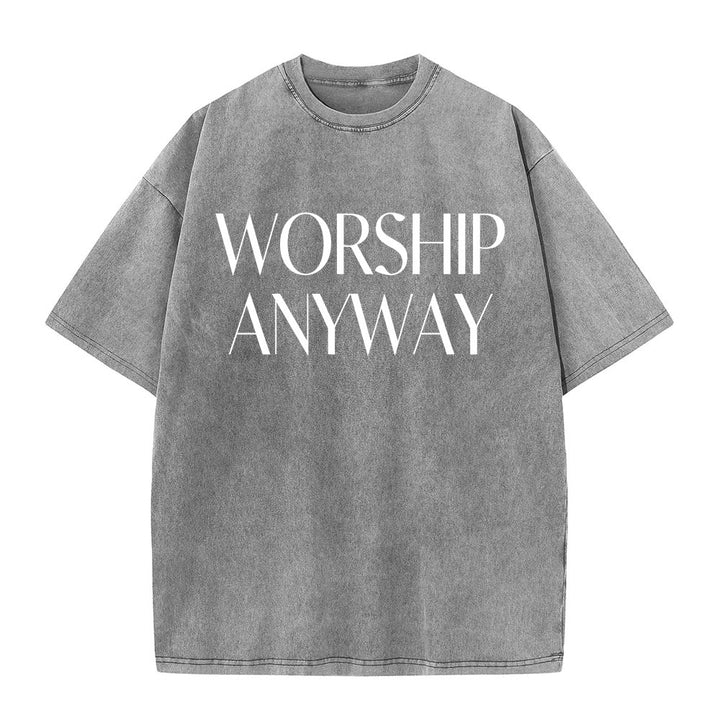 Christianartworkshop Worship Anyway Bold Serif Lettering Unisex Washed T-shirt - Grau - 5XL - image 3