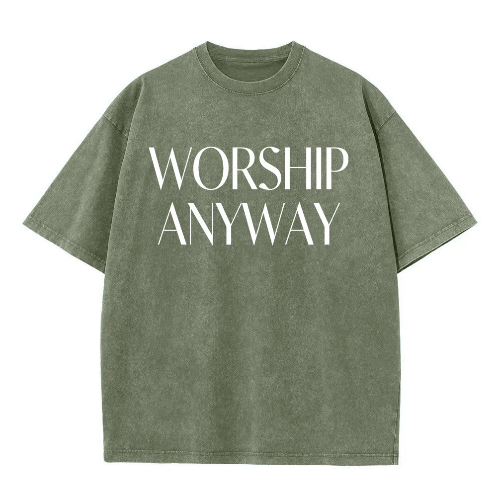 Christianartworkshop Worship Anyway Bold Serif Lettering Unisex Washed T-shirt - Grün - 5XL - image 9