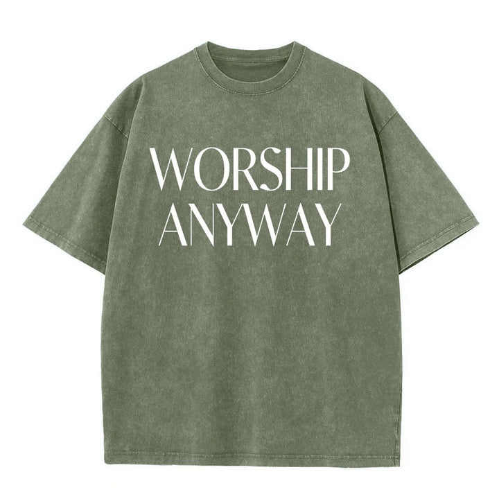 Christianartworkshop Worship Anyway Bold Serif Lettering Unisex Washed T-shirt - Grün - 5XL - image 9