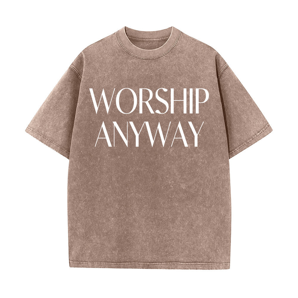 Christianartworkshop Worship Anyway Bold Serif Lettering Unisex Washed T-shirt - Braun - 5XL - image 11
