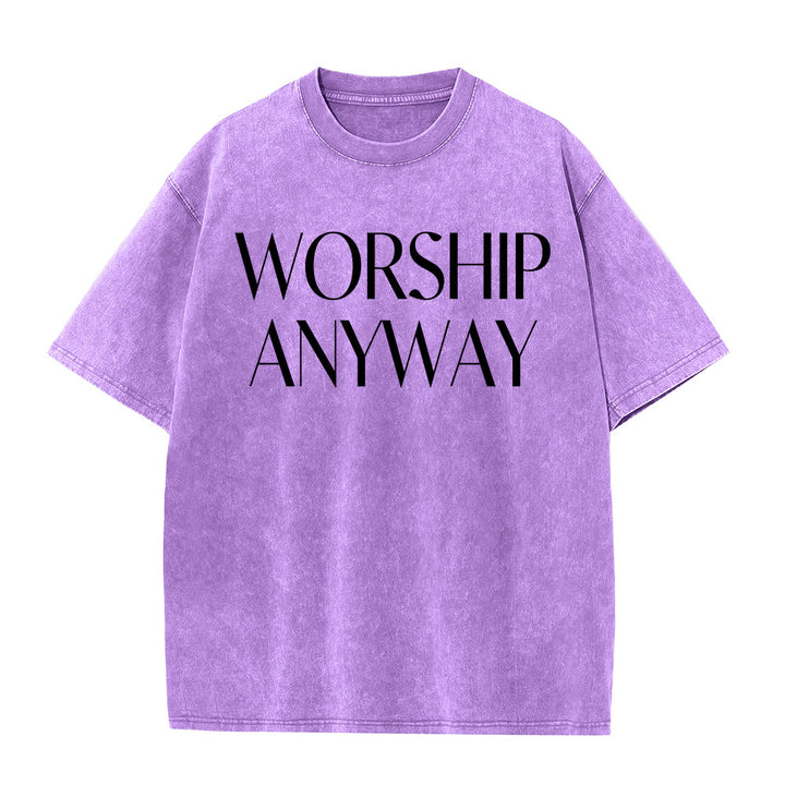 Christianartworkshop Worship Anyway Bold Serif Lettering Unisex Washed T-shirt - Lila - 5XL - image 1