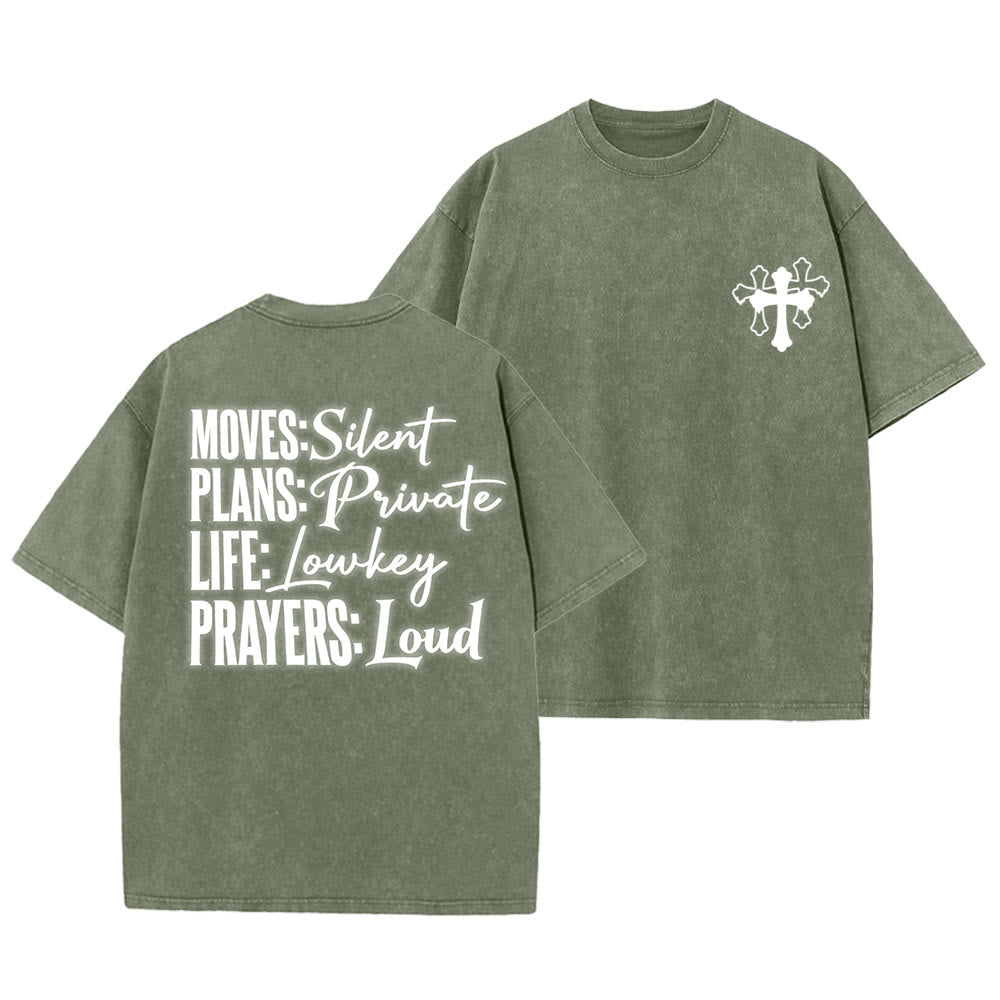 Christianartworkshop Moves Silent Prayers Loud Stylized Cross Mixed Lettering Unisex Washed T-shirt - Armeegrün - 5XL - image 22