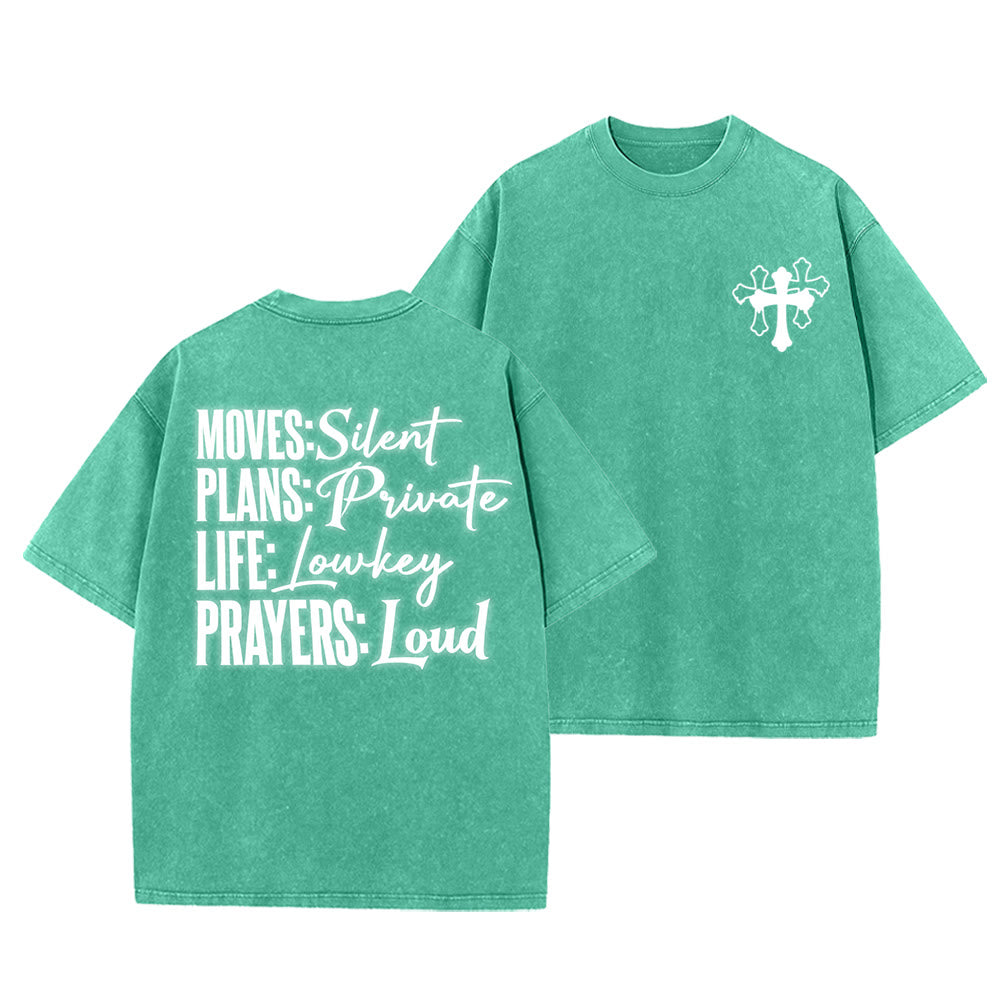 Christianartworkshop Moves Silent Prayers Loud Stylized Cross Mixed Lettering Unisex Washed T-shirt - Grün - 5XL - image 25