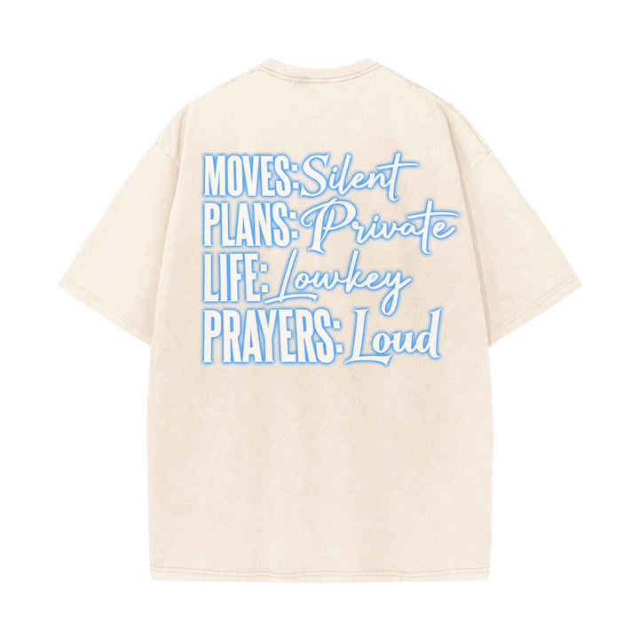 Christianartworkshop Bewegt Stille Gebete Lautes stilisiertes Kreuz Gemischte Schriftzüge Unisex Gewaschenes T-Shirt - image 2