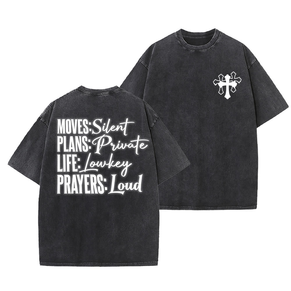 Christianartworkshop Moves Silent Prayers Loud Stylized Cross Mixed Lettering Unisex Washed T-shirt - Schwarz - 5XL - image 15