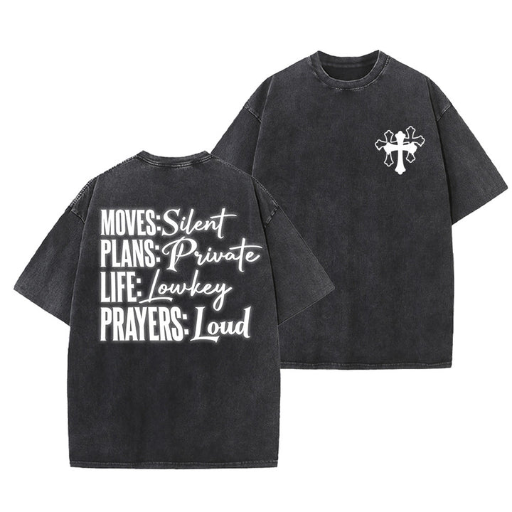 Christianartworkshop Moves Silent Prayers Loud Stylized Cross Mixed Lettering Unisex Washed T-shirt - Schwarz - 5XL - image 15
