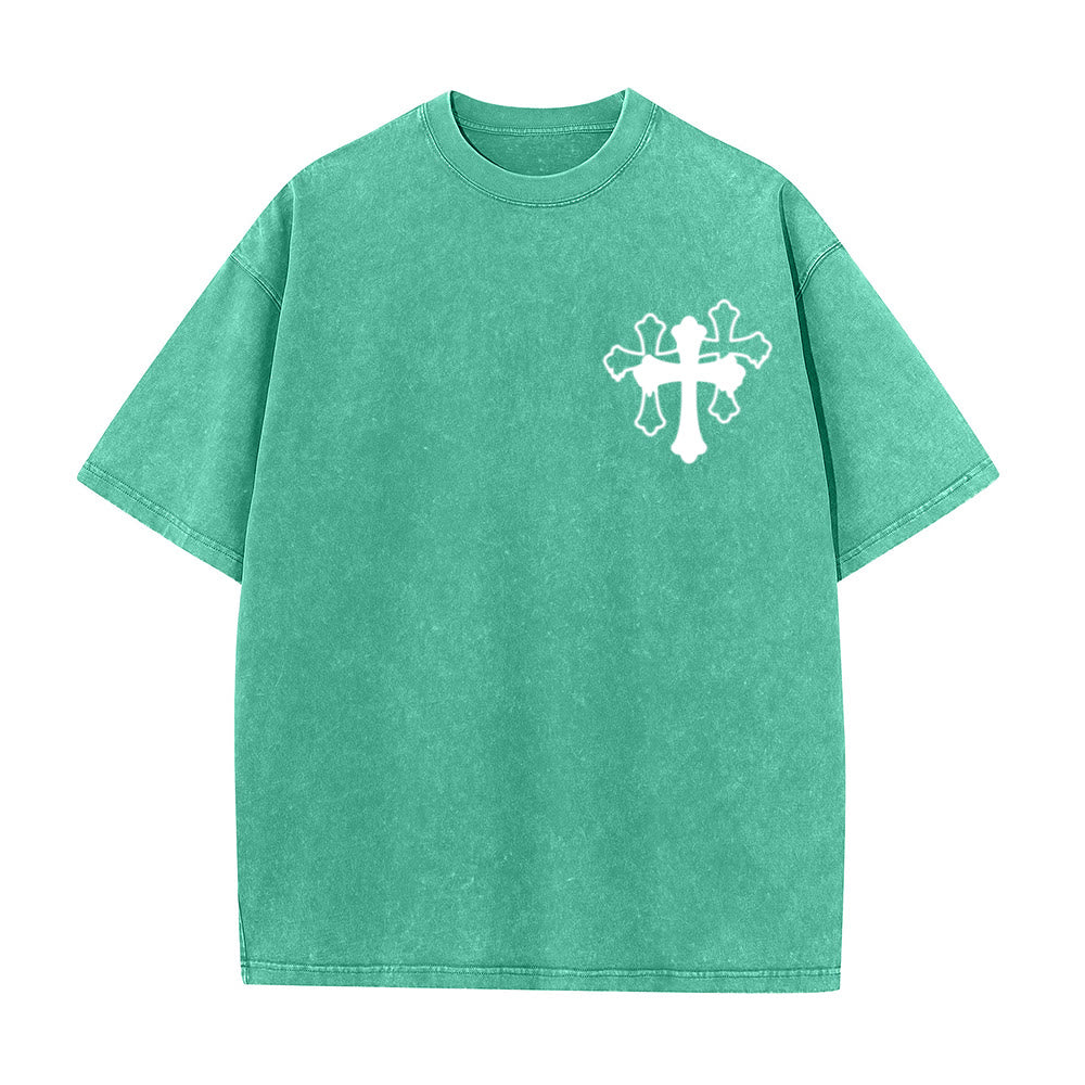 Christianartworkshop Bewegt Stille Gebete Lautes stilisiertes Kreuz Gemischte Schriftzüge Unisex Gewaschenes T-Shirt - image 26