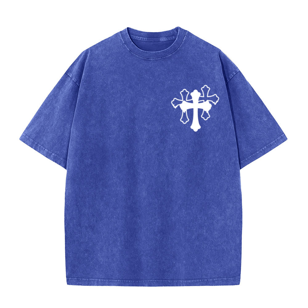 Christianartworkshop Bewegt Stille Gebete Lautes stilisiertes Kreuz Gemischte Schriftzüge Unisex Gewaschenes T-Shirt - image 10