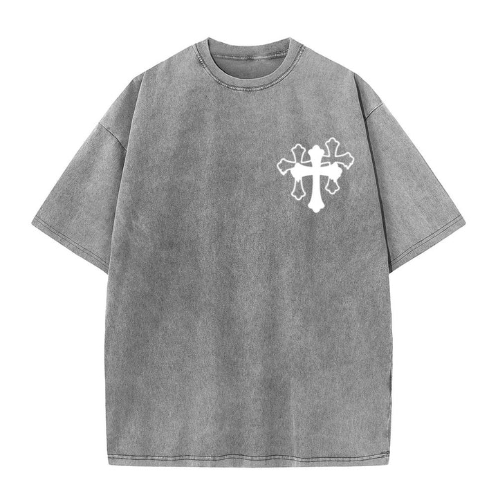 Christianartworkshop Bewegt Stille Gebete Lautes stilisiertes Kreuz Gemischte Schriftzüge Unisex Gewaschenes T-Shirt - image 13