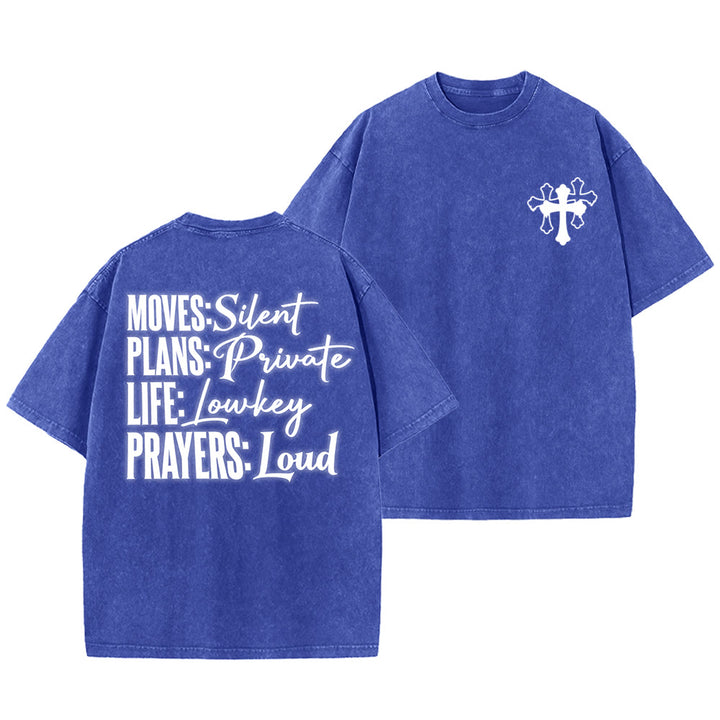 Christianartworkshop Moves Silent Prayers Loud Stylized Cross Mixed Lettering Unisex Washed T-shirt - Blau - 5XL - image 9