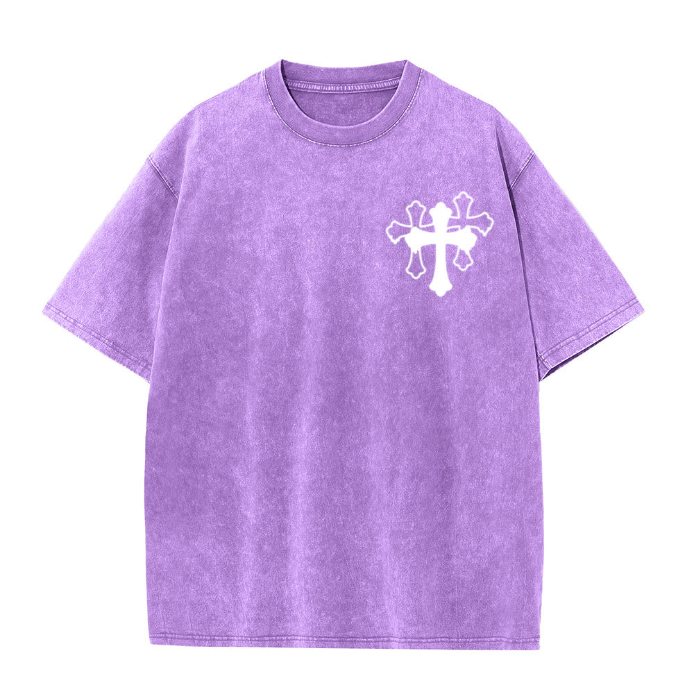 Christianartworkshop Bewegt Stille Gebete Lautes stilisiertes Kreuz Gemischte Schriftzüge Unisex Gewaschenes T-Shirt - image 7