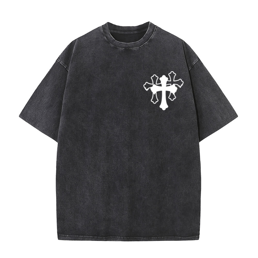 Christianartworkshop Bewegt Stille Gebete Lautes stilisiertes Kreuz Gemischte Schriftzüge Unisex Gewaschenes T-Shirt - image 16
