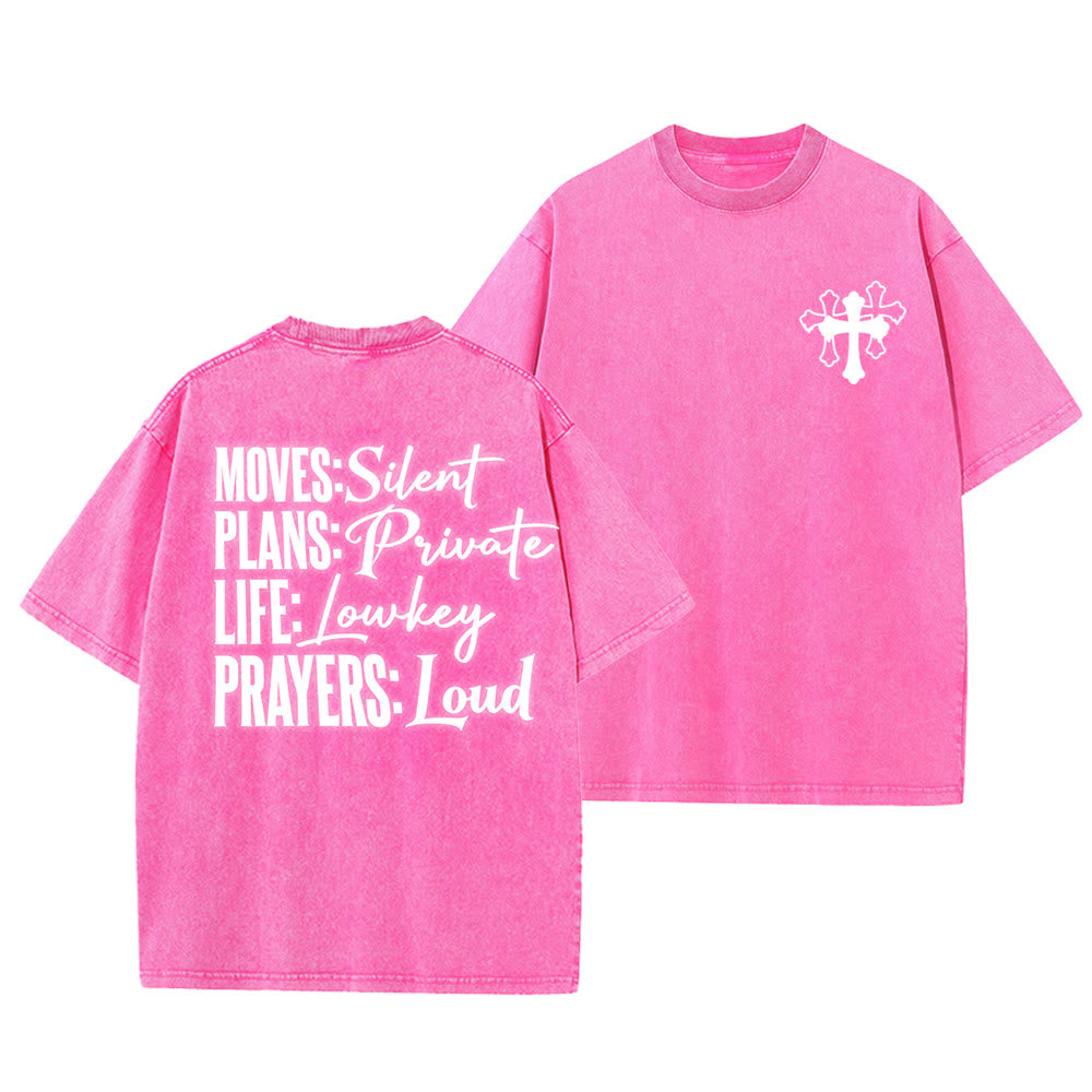 Christianartworkshop Moves Silent Prayers Loud Stylized Cross Mixed Lettering Unisex Washed T-shirt - Rosa - 5XL - image 3