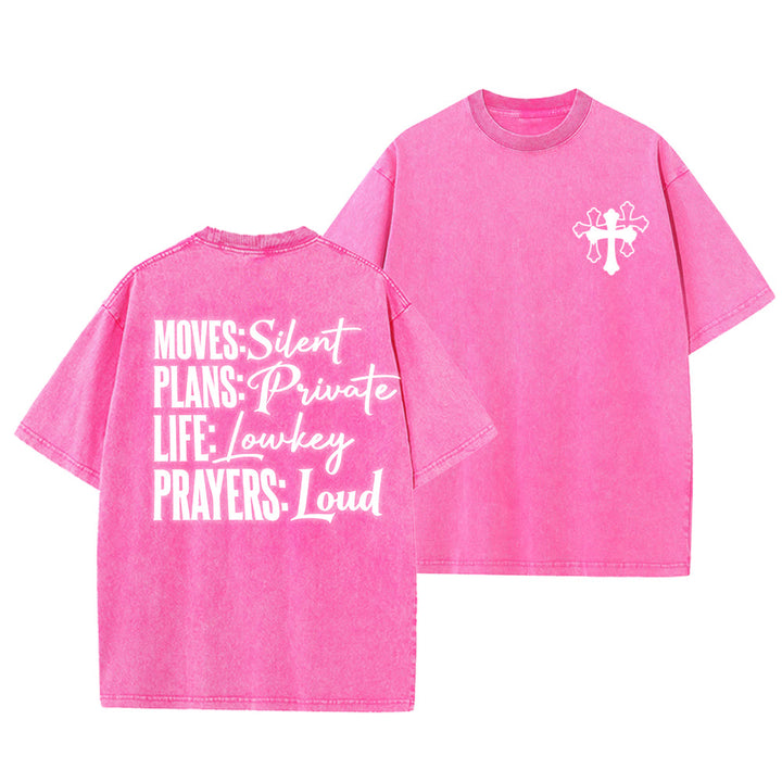 Christianartworkshop Moves Silent Prayers Loud Stylized Cross Mixed Lettering Unisex Washed T-shirt - Rosa - 5XL - image 3