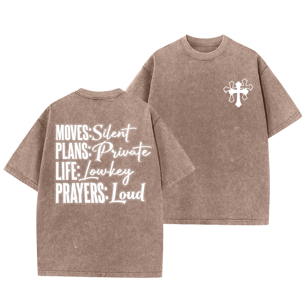 Christianartworkshop Moves Silent Prayers Loud Stylized Cross Mixed Lettering Unisex Washed T-shirt - Braun - 5XL - image 28
